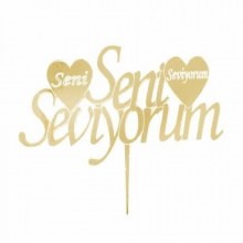 Seni Seviyorum Gold Pasta Üstü Pleksi 10cm